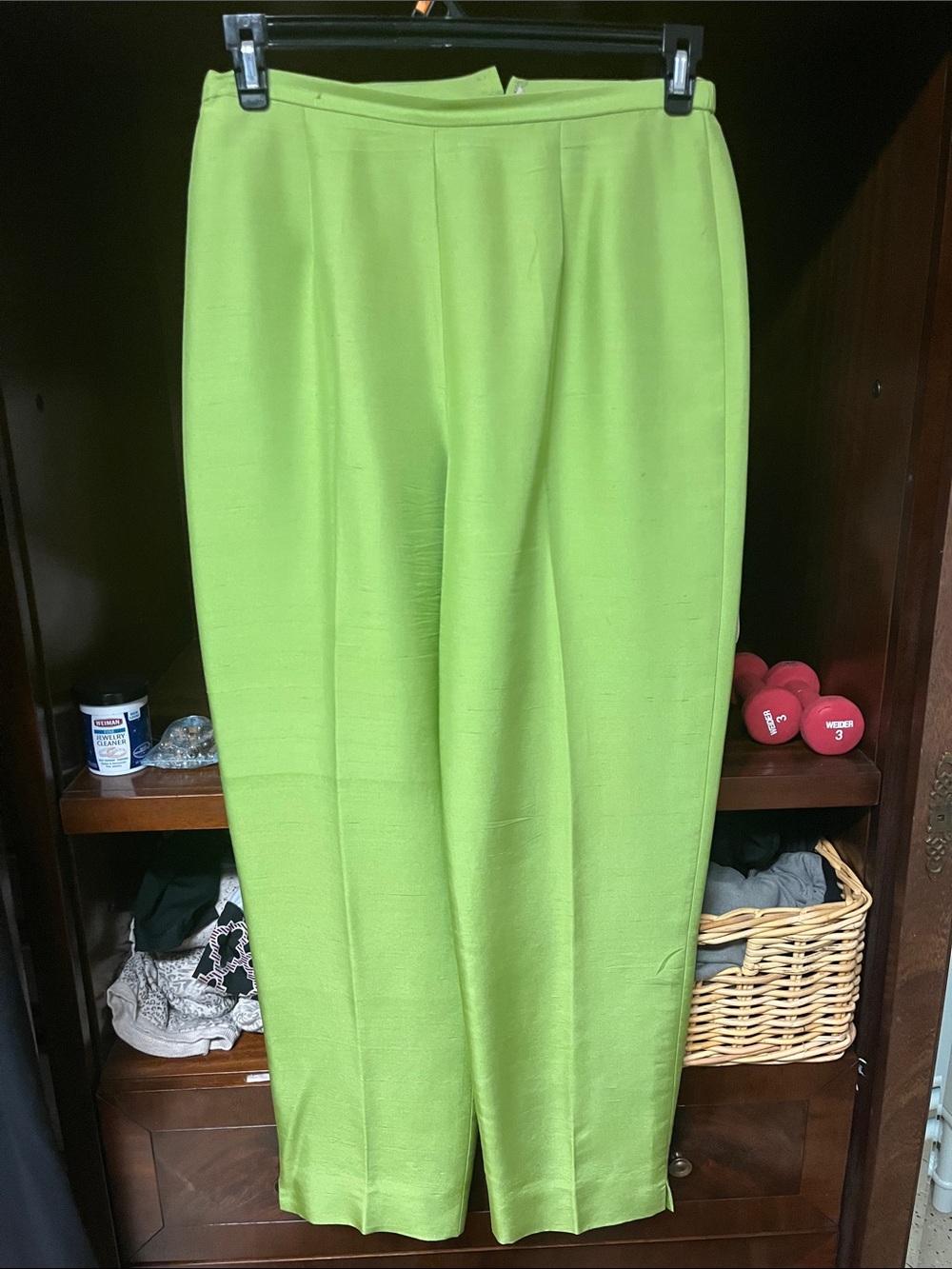 Raw silk Women's High-Waist Wide-Leg Pants - Green